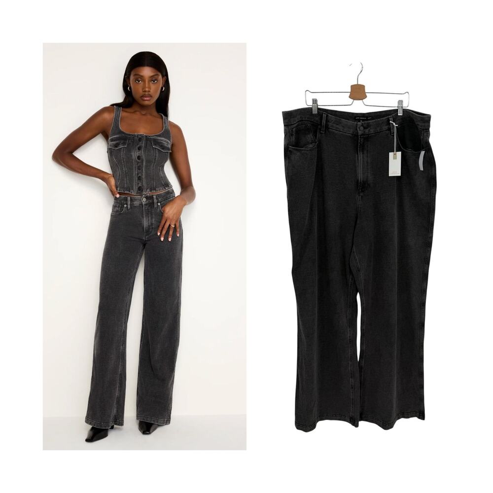 Good American Good Skate Sweatpants Wide Leg Jeans Black NWT Plus Size 22